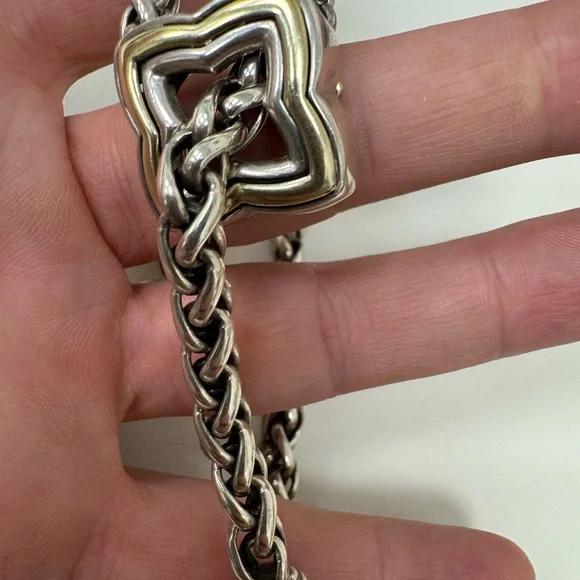 David Yurman Two-Tone Quatrefoil Lariat Adjustable Wheat Chain Necklace